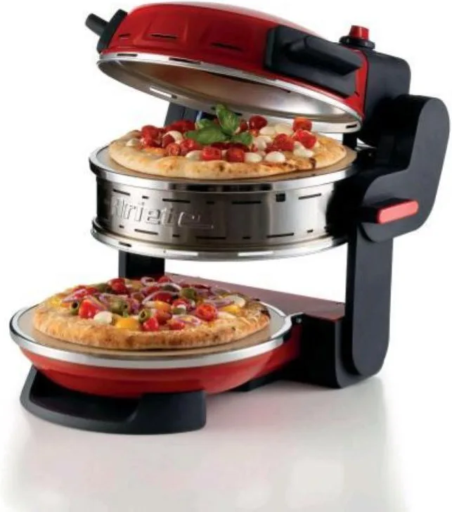 Ariete forno pizza doppio forno per pizza 2 piastre in pietra refrattaria antiaderenti cuoce 2 pizze contemporaneamente 5 livelli cottura 2300 w 400 grdi diametro 32cm rosso