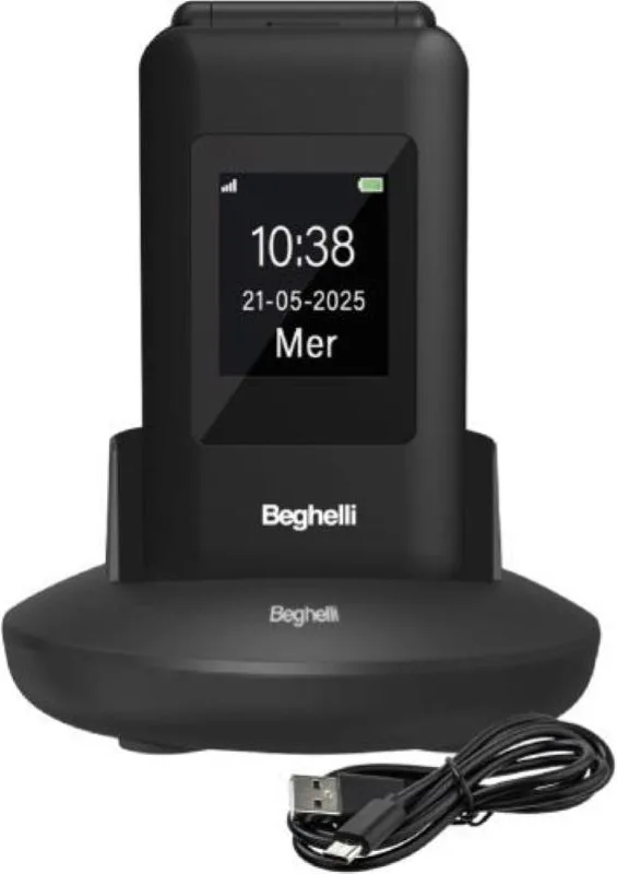 Beghelli slv41 4g eco 2.8 senior phone a conchiglia tasti grandi tasto sos e chiamata rapida volume maggiorato torcia radio fotocamera basetta di ricarica 4g nero