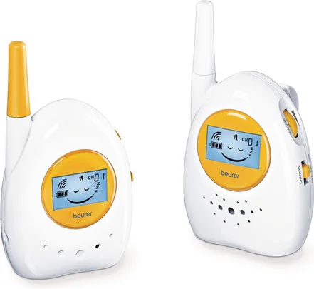 Beurer 95208 BY 84 Babyphone analogico con display LCD retroilluminato blu portata fino a 800 m 2 canali colore Bianco Giallo