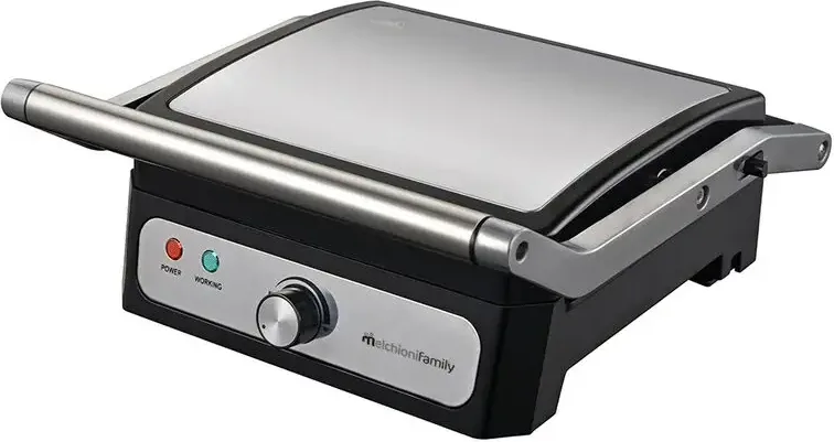 BISTECCHIERA MELCHIONI FAMILY IRIS, Potenza 1800 W, altezza regolabile, Contenitore olio antiaderente, Piastre asportabili, acciao