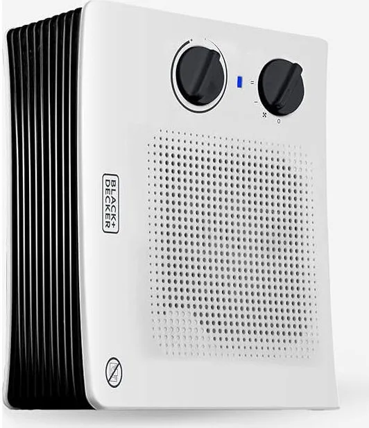 Black+decker BXSH2001E Termoventilatore da Tavolo 1000W 2000W Termostato Regolabile Protezione Surriscaldamento per ambienti fino a 15 m² colore Bianco