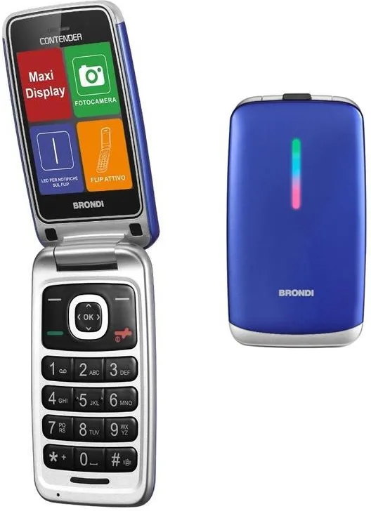 Brondi 10277052 Contender Telefono Cellulare Senior Dual SIM Tasti Grandi Schermo 3'' Fotocamera 1.3 MP Radio FM Bluetooth Micro-USB colore Blu Metallico