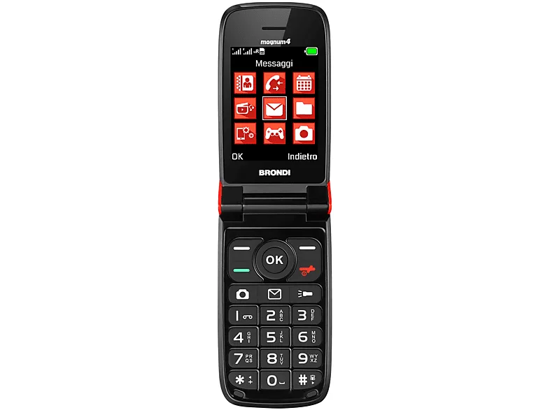 Brondi 10278012 Magnum 4 Telefono Cellulare Dual Sim Schermo 2.8'' Fotocamera 1.3 MP Batteria 800 mAh Flip Attivo Torcia LED colore Rosso