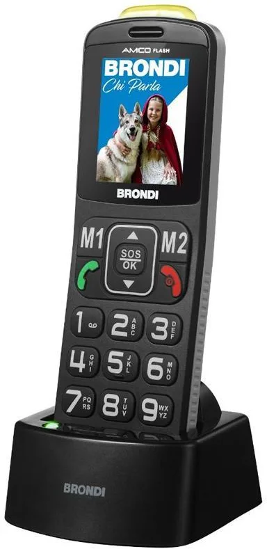 Brondi AMICO FLASH Cellulare per Anziani Dual SIM Display 2'' Tasto SOS Torcia Radio FM Batteria 1000 mAh colore Nero
