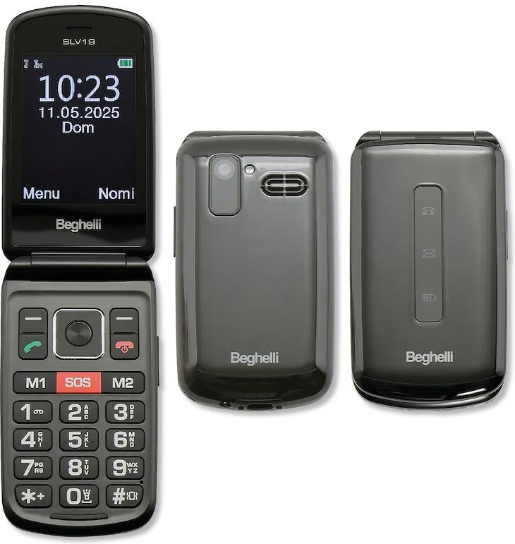 CELLULARE BEGHELLI Phone SLV19 ECODESIGN Nero, per anziani, tasti grandi, tasto di chiamata rapida soccorso, a conchiglia