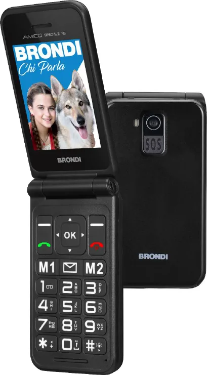 CELLULARE BRONDI AMICO SPECIALE 4G Black Metal, per anziani, tasti grandi, tasto SOS, a conchiglia