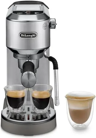 De’Longhi Dedica Duo EC890.M Macchina da Caffè Manuale Espresso, Cappuccino e Cold Brew, Compatibile con Polvere o Cialde E.S.E., Display Soft-Touch , Spegnimento Automatico, Serbatoio Estraibile 1.1L, 1450W, 15bar, Metal