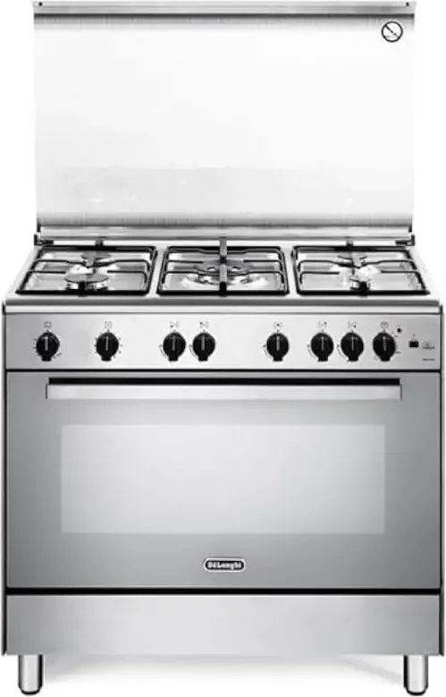 De'Longhi DGVX96SG Cucina a Gas Libera Installazione 5 Fuochi Forno Gas Ventilato 115 L Grill Elettrico Classe A (90x90x60 cm) colore Inox
