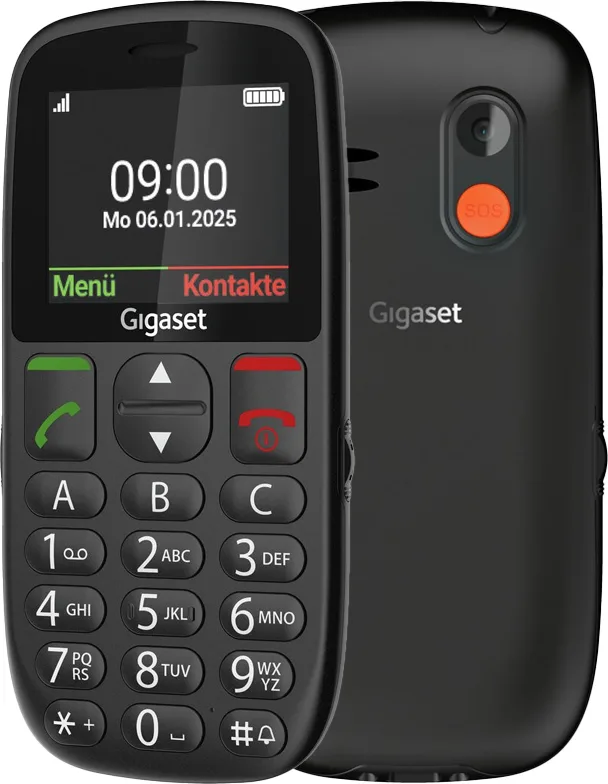 Gigaset GL395 S30853-H1230-R101 Telefono Cellulare per Anziani Nero Sim Singola Tasto SOS