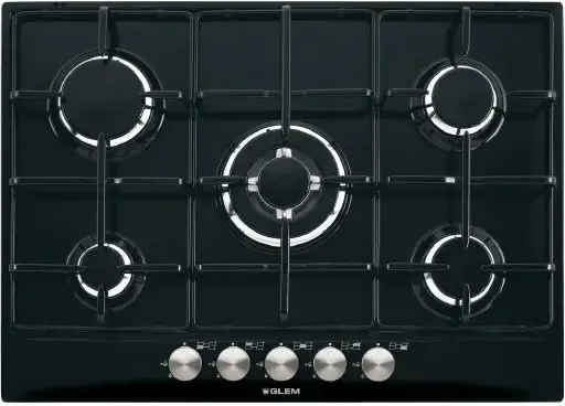 Glem Gas GT755BK Piano Cottura a Gas 5 Fuochi 69 cm (Nero)