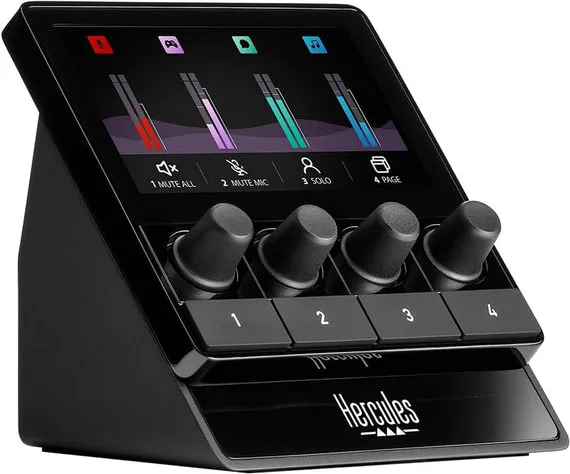 Hercules 4780933 Stream 100 Controller Audio per Livestream Schermo LCD 4 Encoder 4 Pulsanti Assegnabili colore Nero