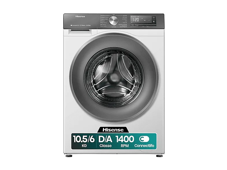 Hisense WD3S1043BW7 Lavasciuga 10,5 KG 1400 Giri/min Classe D (Bianco - Argento)