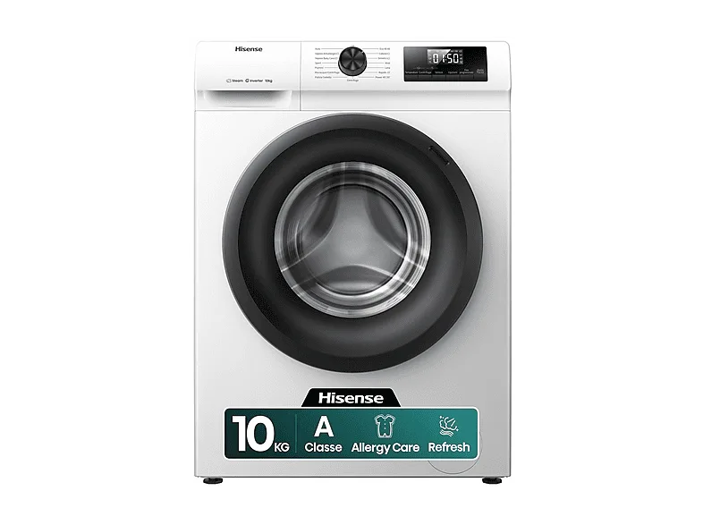 Hisense WF1Q1041BW Lavatrice Carica Frontale 10 KG 1400 Giri/min Classe A (Bianco - Nero)