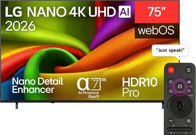 LG NANO 4K UHD AI NU85 75NU850B6LA TV LED, SMART TV, 75 ", Processore a7 Gen9, Charcoal Black, Classe F