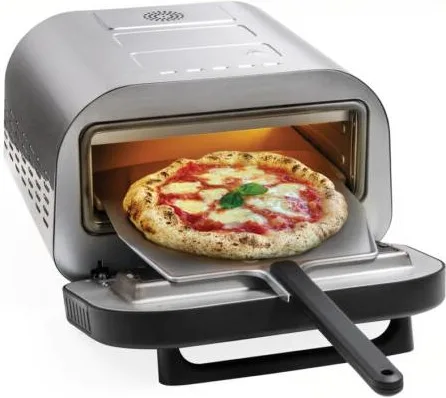 Macom 884 Just Kitchen Forno per Pizza Elettrico Pietra Refrattaria 32 cm 1700W 400°C Timer Digitale colore Nero Inox