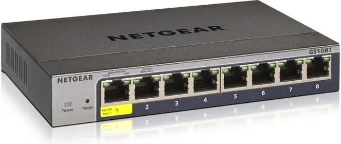 Netgear GS108T-300PES GS108Tv3 Switch Gestito Smart L2 8 Porte Gigabit Ethernet 10-100-1000 16 Gbit-s colore Grigio