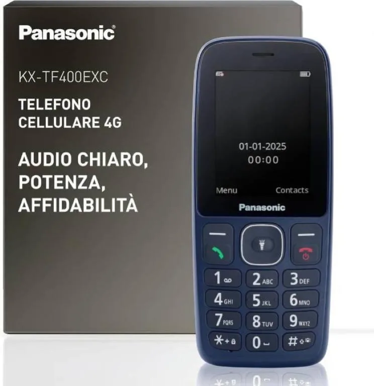 Panasonic KX-TF400EXC Telefono Cellulare 4G VoLTE Display 2,4'' Bluetooth Torcia LED IP44 colore Blu