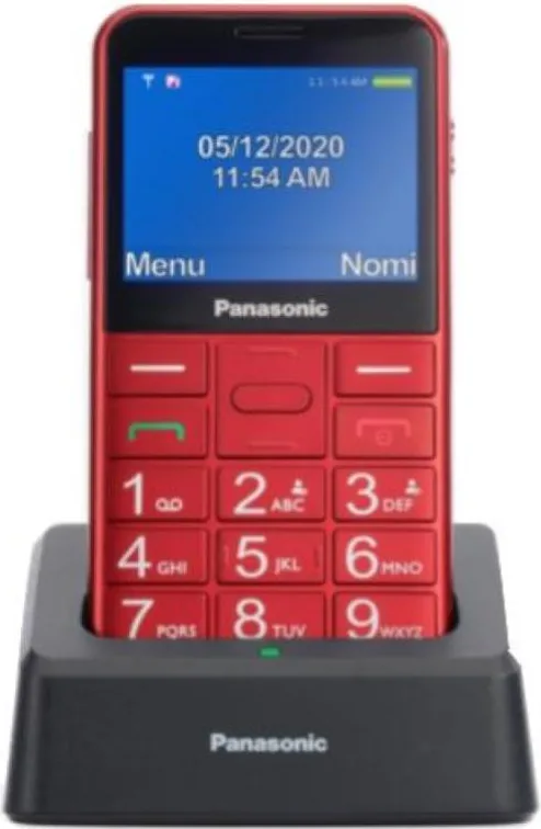 Panasonic kx-tu155 telefono cellulare ad utilizzo facilitato pulsanti grandi ampio schermo a colori da 2.4`` pulsante sos compatibile con apparecchi acustici base di ricarica rosso