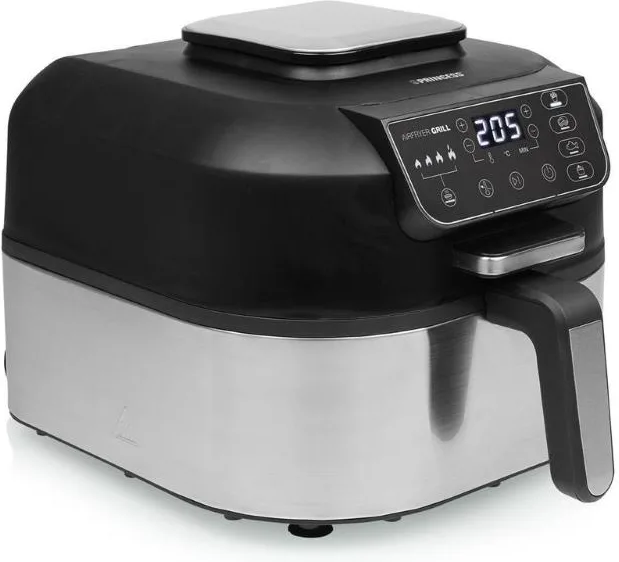 Princess 182092 grill aerofryer - friggitrice ad aria 5,6 l, 1760 w, grill integrato, display digitale, tecnologia di circolazione dell`aria calda, nero-inox