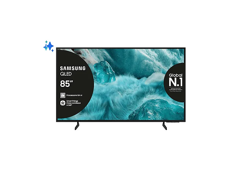 SAMSUNG Q7FAAUXZT, Smart TV QLED 85'', Vision AI Smart, 4K, Processore Q4 AI, 4K Upscaling, Color Booster Pro, OTS Lite, Slim Look Design