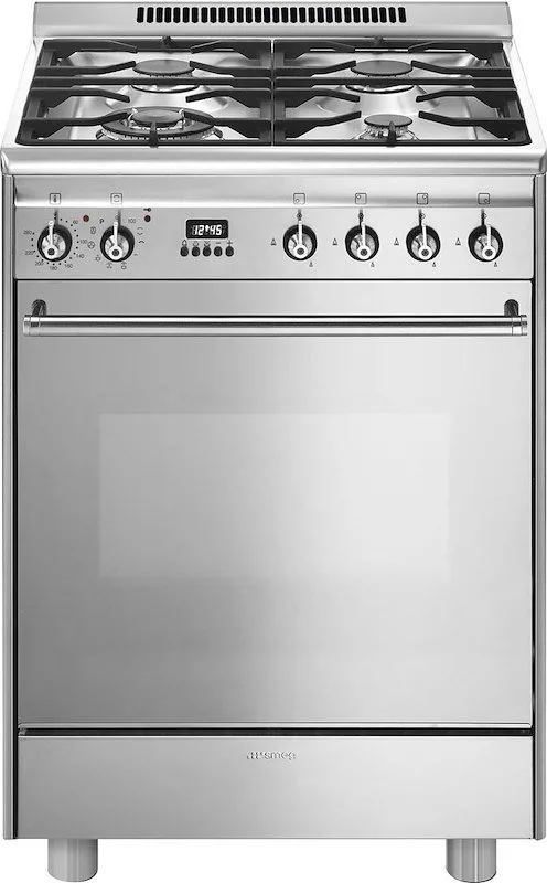 Smeg GP61X9 Cucina Gas 4 Fornelli con forno elettrico da 60 cm Specchio, Acciaio inox