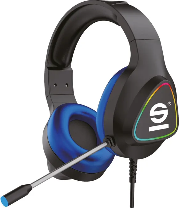 Sparco SPHEADPHONEPRO Cuffia Gaming Cablata con Microfono Circumaurale 50 mm Connettori USB Tipo A e Jack 3.5 mm Luci RGB colore Nero Blu