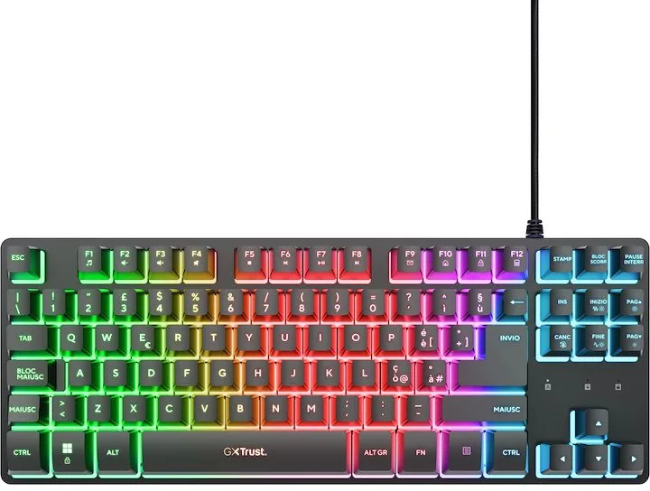 Trust 25887 GXT 833 Thado Tastiera Gaming TKL USB 87 Tasti Retroilluminazione LED Multicolore Anti-ghosting Layout Italiano colore Nero