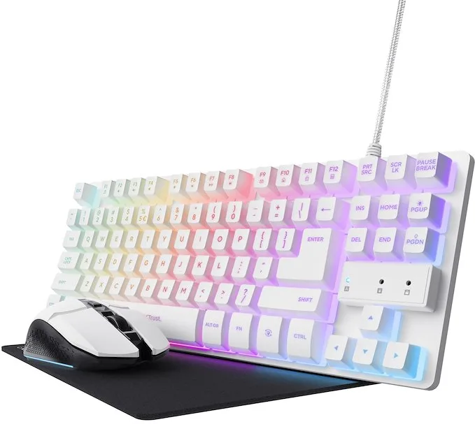 Trust Gaming GXT 794W Kit 3-in-1 Mouse e Tastiera Gaming TKL Layout Italiano QWERTY Bianco