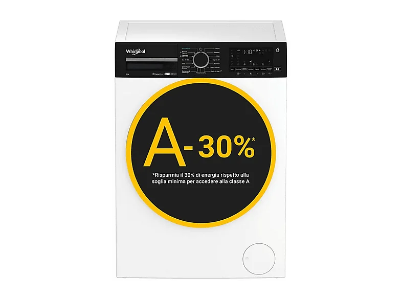 WHIRLPOOL WPM 99W ADS IT LAVATRICE, Caricamento frontale, 9 kg, 15 programmi, Profondità 58 cm, Giri 1400 rpm, Bianco, livello rumorosità centrifuga 72 dB(A), Classe A